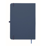 Set de libreta de PU formato A5 con bolígrafo azul y hojas a rayas color azul quinta vista