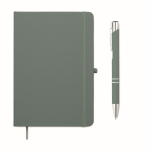 Set de libreta de PU formato A5 con bolígrafo azul y hojas a rayas color negro mate