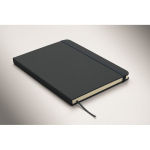 Set de libreta de PU formato A5 con bolígrafo azul y hojas a rayas color azul marino vista fotografía tercera vista
