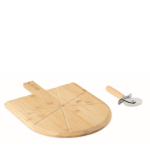 Tabla de bambú para pizza con cortapizzas de acero inox. incluido color madera vista de impresión