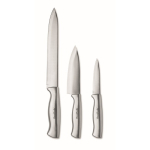 Set de 3 cuchillos de cocina de acero inoxidable para uso diario color plateado vista principal