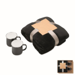 Set de regalo con manta polar y dos tazas metálicas esmaltadas de 350ml color negro
