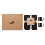 Set de regalo con manta polar y dos tazas metálicas esmaltadas de 350ml color negro vista principal tercera vista