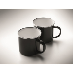 Set de regalo con manta polar y dos tazas metálicas esmaltadas de 350ml color negro vista fotografía cuarta vista