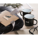 Set de regalo con manta polar y dos tazas metálicas esmaltadas de 350ml color negro tercera vista principal