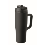 Vaso térmico de acero inox. reciclado antifugas con asa y pajita 900ml color negro segunda vista