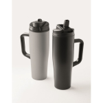 Vaso térmico de acero inox. reciclado antifugas con asa y pajita 900ml color negro novena vista