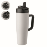 Vaso térmico de acero inox. reciclado antifugas con asa y pajita 900ml color blanco