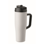 Vaso térmico de acero inox. reciclado antifugas con asa y pajita 900ml color blanco segunda vista