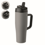 Vaso térmico de acero inox. reciclado antifugas con asa y pajita 900ml color gris