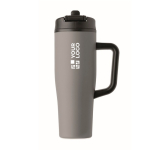 Vaso térmico de acero inox. reciclado antifugas con asa y pajita 900ml color gris vista de impresión