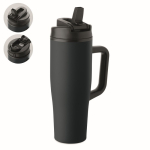 Vaso térmico de acero inox. reciclado antifugas con asa y pajita 900ml color azul marino