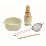 Set de matcha con 5 piezas de cerámica y bambú en caja de regalo color verde menta