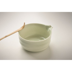 Set de matcha con 5 piezas de cerámica y bambú en caja de regalo color verde menta vista fotografía tercera vista