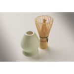Set de matcha con 5 piezas de cerámica y bambú en caja de regalo color verde menta vista fotografía cuarta vista