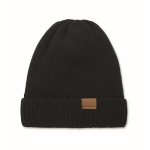 Gorro de poliéster con forro polar unisex con dobladillo y talla única color negro