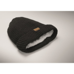 Gorro de poliéster con forro polar unisex con dobladillo y talla única color negro vista fotografía cuarta vista