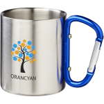 Taza aislante doble pared con mosquetón integrado 200ml color azul vista impresión tampografía