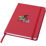 Libreta con cierre elástico y cinta del mismo color A5 hojas a puntos color rojo vista impresión tampografía