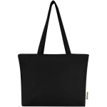 Bolsa tote de algodón con cremallera y asas largas 320 g/m2 color negro segunda vista frontal