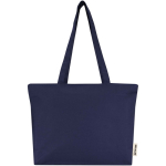 Bolsa tote de algodón con cremallera y asas largas 320 g/m2 color azul marino segunda vista frontal