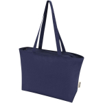 Bolsa tote de algodón con cremallera y asas largas 320 g/m2 color azul marino