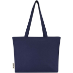 Bolsa tote de algodón con cremallera y asas largas 320 g/m2 color azul marino segunda vista trasera