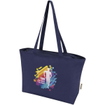 Bolsa tote de algodón con cremallera y asas largas 320 g/m2 color azul marino