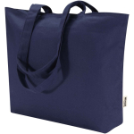 Bolsa tote de algodón con cremallera y asas largas 320 g/m2 color azul marino segunda vista