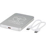 Power bank magnética compacta que carga sin cables 5.000 mAh color plateado vista impresa logo 2