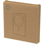 Power bank magnética compacta que carga sin cables 5.000 mAh color plateado segunda vista con caja