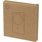 Power bank magnética compacta que carga sin cables 5.000 mAh color plateado brillante segunda vista con caja