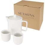 Tetera con dos tazas de cerámica para servicio de té 600ml color blanco