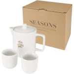 Tetera con dos tazas de cerámica para servicio de té 600ml color blanco vista impresión tampografía