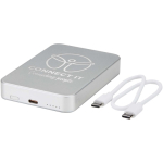 Cargador portátil magnético en aluminio reciclado 10.000 mAh color plateado vista impresa logo 2