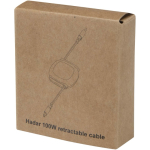 Cable de carga retráctil con conectores múltiples de 100W color plateado brillante segunda vista con caja