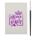 Cuaderno para colorear con paleta de acuarelas y pincel color blanco vista impresión tampografía