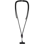 Lanyard para smartphone con una pieza central personalizable color negro vista impresión tampografía