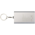 Power bank personalizable de aluminio reciclado con llavero 2.000 mAh color plateado segunda vista trasera