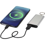 Power bank personalizable de aluminio reciclado con llavero 2.000 mAh color plateado tercera vista