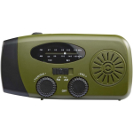 Radio de emergencia ecológica con carga solar y dínamo 1.200 mAh color verde militar segunda vista frontal