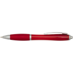 Bolígrafo de plástico reciclado con empuñadura tinta negra color rojo segunda vista frontal