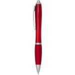 Bolígrafo de plástico reciclado con empuñadura tinta negra color rojo vista lateral