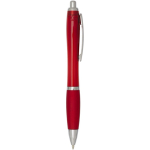 Bolígrafo de plástico reciclado con empuñadura tinta negra color rojo segunda vista lateral