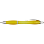Bolígrafo de plástico reciclado con empuñadura tinta negra color amarillo segunda vista frontal