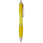 Bolígrafo de plástico reciclado con empuñadura tinta negra color amarillo segunda vista lateral