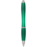 Bolígrafo de plástico reciclado con empuñadura tinta negra color verde segunda vista trasera