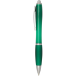 Bolígrafo de plástico reciclado con empuñadura tinta negra color verde vista lateral