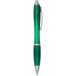 Bolígrafo de plástico reciclado con empuñadura tinta negra color verde segunda vista lateral