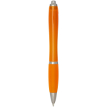 Bolígrafo de plástico reciclado con empuñadura tinta negra color naranja segunda vista trasera